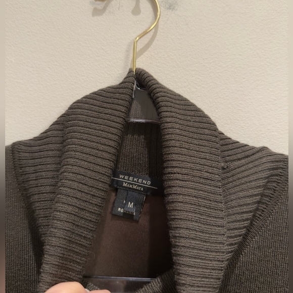 MaxMara Chocolate Brown Ribbed Knit Turtleneck Silk Panel Abitdo Dress Size M - Picture 2 of 7